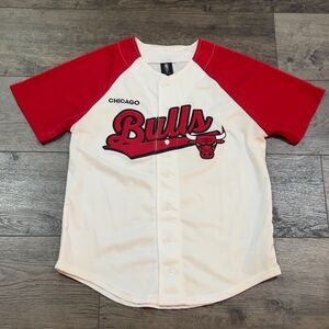 NBA Chicago Bulls Baseball Style Jersey Red White Black - Men's Size Medium